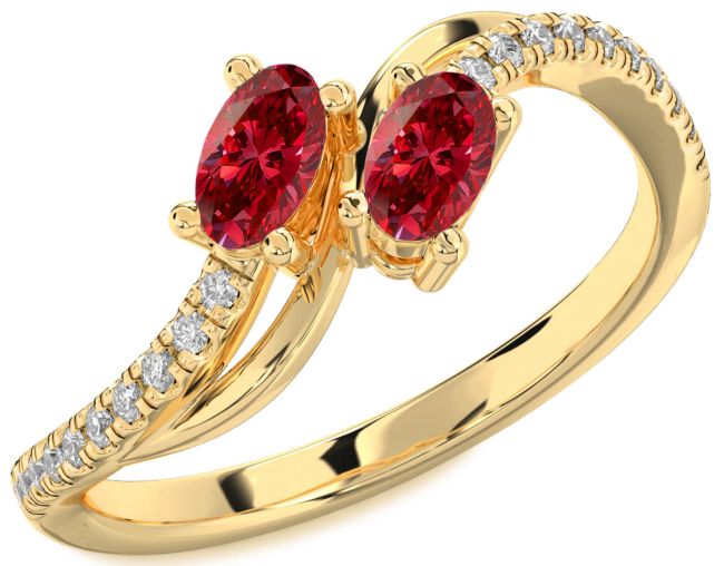 Diamond Ruby Gold Oval Two Stone Birthstone Ring