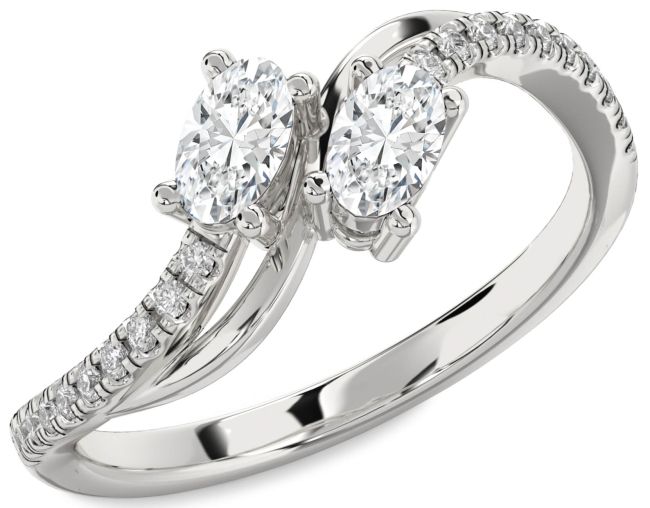 Lab Diamond Silver Oval Two Stone Ring