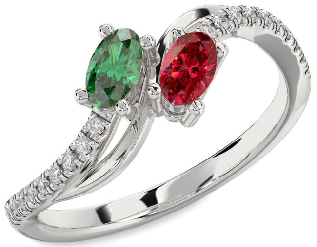Diamond Silver Oval Two Stone Promise Ring
