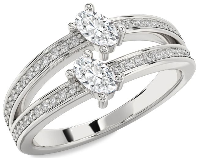 Lab Diamond Silver Oval Two Stone Ring