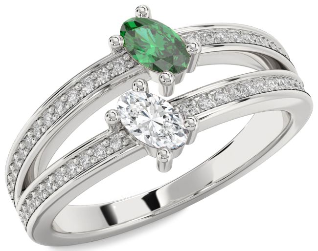Diamond Silver Oval Two Stone Promise Ring