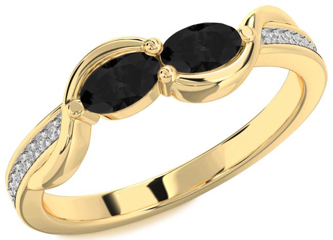 Black Diamond Gold Oval Two Stone Ring