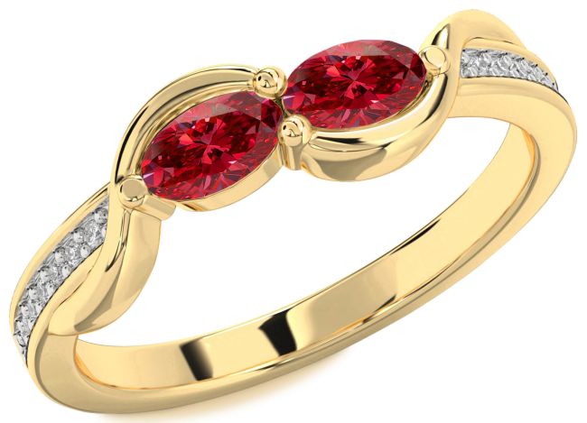 Diamond Ruby Gold Silver Oval Two Stone Birthstone Ring