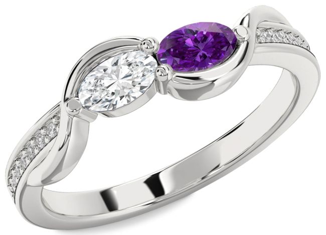 Diamond Silver Oval Two Stone Promise Ring