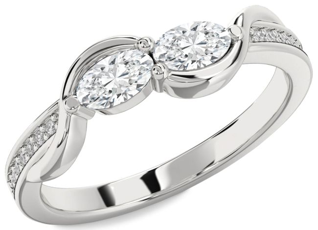 Lab Diamond Silver Oval Two Stone Ring