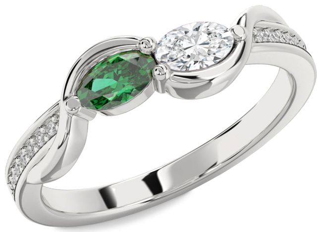 Diamond Silver Oval Two Stone Promise Ring