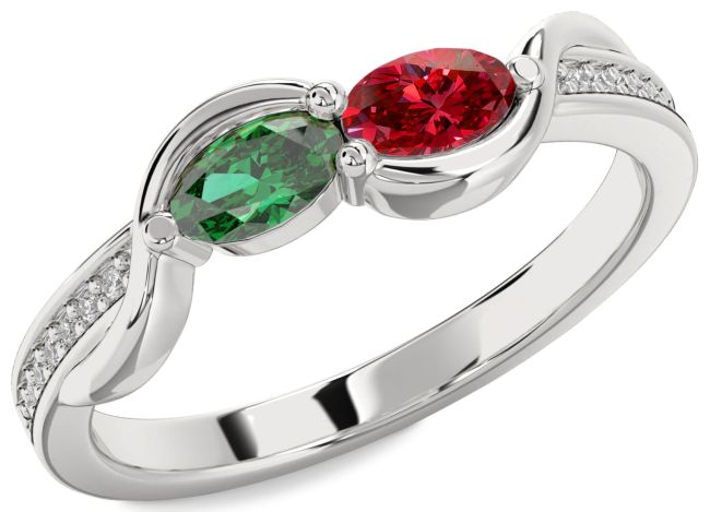 Diamond Silver Oval Two Stone Promise Ring