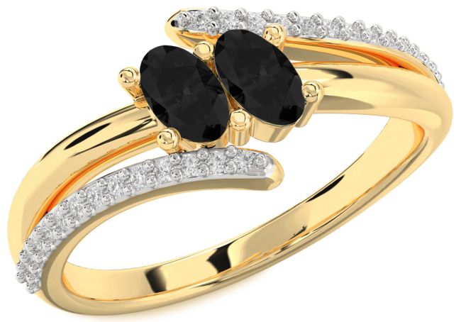 Black Diamond Gold Oval Two Stone Ring