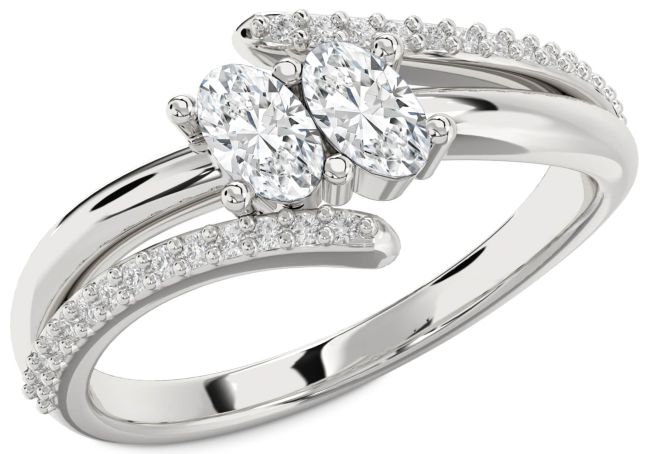 Lab Diamond Silver Oval Two Stone Ring