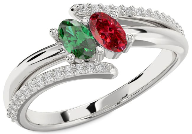 Diamond Silver Oval Two Stone Promise Ring
