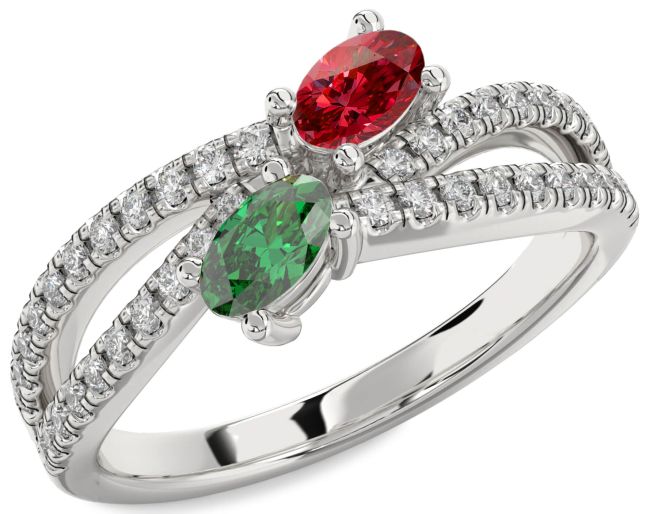 Diamond Silver Oval Two Stone Promise Ring