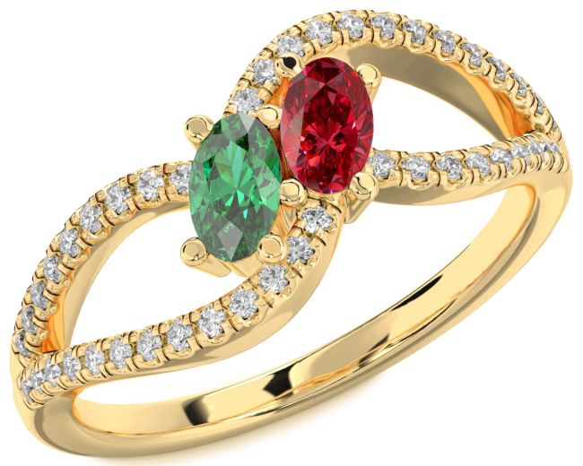 Diamond Gold Oval Two Stone Promise Ring