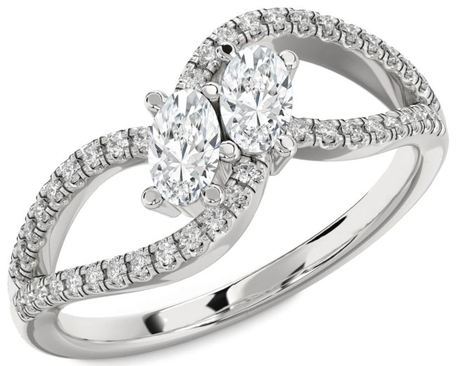 Lab Diamond Silver Oval Two Stone Ring