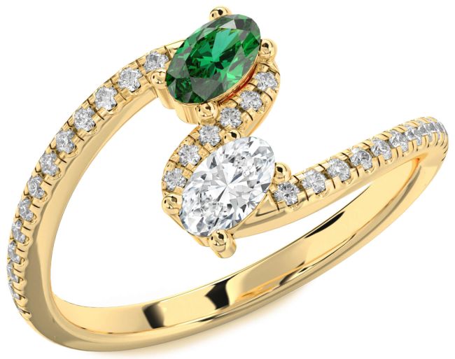 Diamond Gold Silver Oval Two Stone Promise Ring