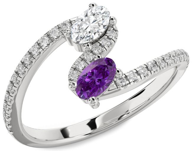 Diamond Silver Oval Two Stone Promise Ring