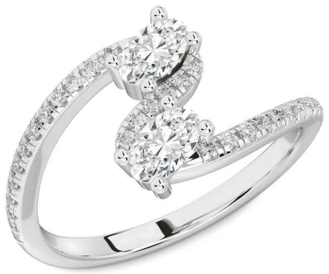 Lab Diamond Silver Oval Two Stone Ring