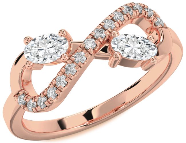Diamond Rose Gold Silver Infinity Oval Two Stone Ring