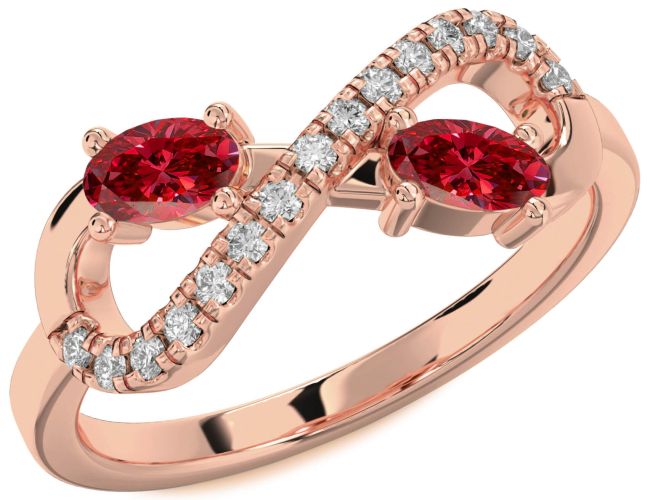 Diamond Ruby Rose Gold Silver Infinity Oval Two Stone Birthstone Ring