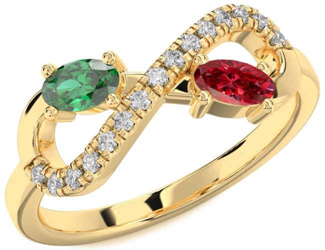 Diamond Gold Silver Infinity Oval Two Stone Promise Ring