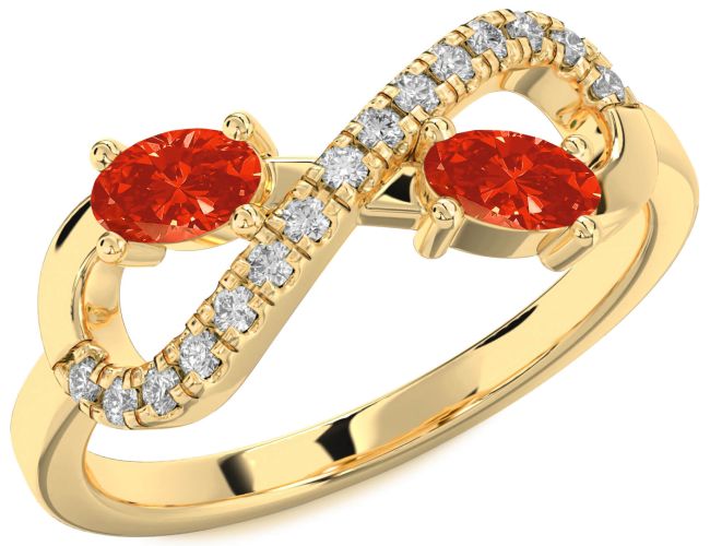 Diamond Fire Opal Gold Silver Infinity Oval Two Stone Ring