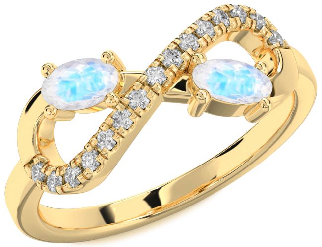 Diamond Moonstone Gold Silver Infinity Oval Two Stone Ring