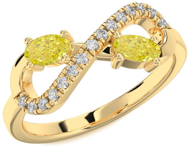 Yellow Diamond Gold Silver Infinity Oval Two Stone Ring
