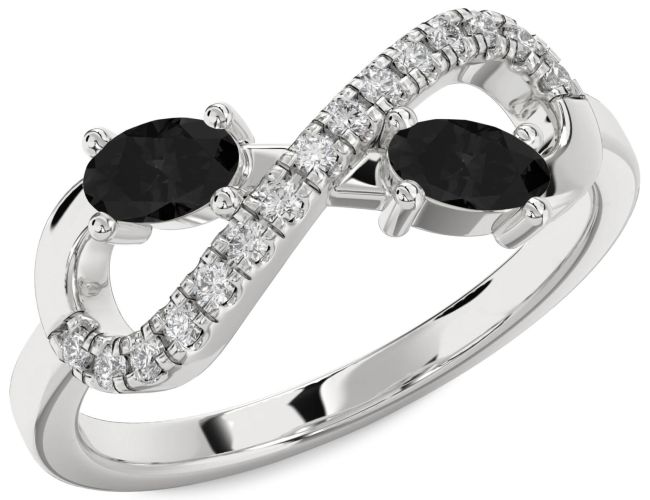 Black Diamond Silver Infinity Oval Two Stone Ring