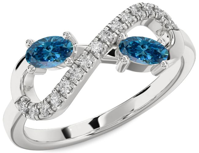 Blue Diamond Silver Infinity Oval Two Stone Ring