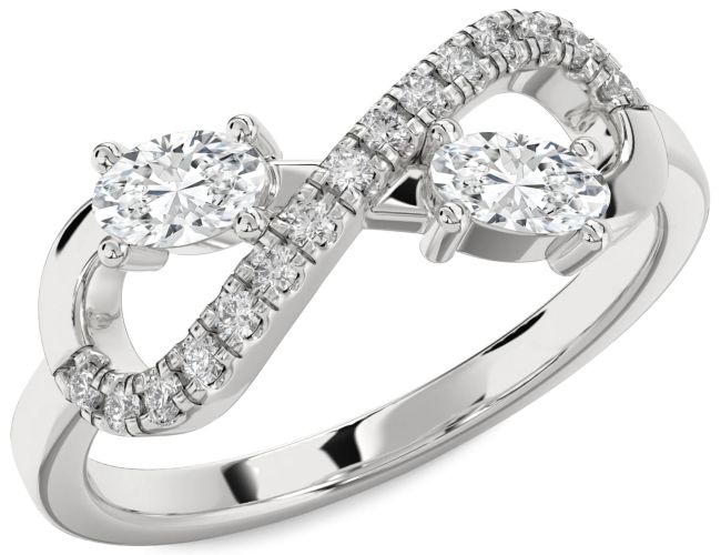 Lab Diamond Silver Infinity Oval Two Stone Ring