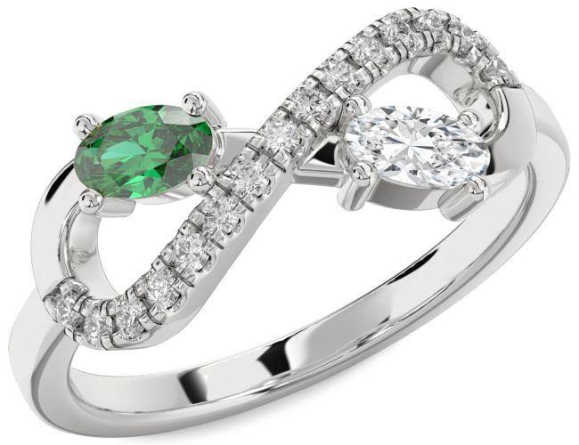 Diamond Silver Infinity Oval Two Stone Promise Ring