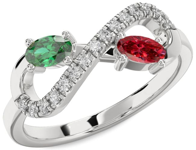 Diamond Platinum Infinity Oval Two Stone Promise Ring