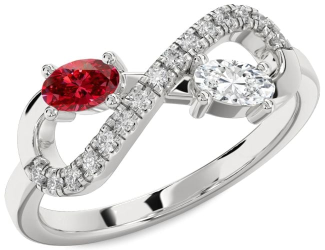 Diamond Silver Infinity Oval Two Stone Promise Ring