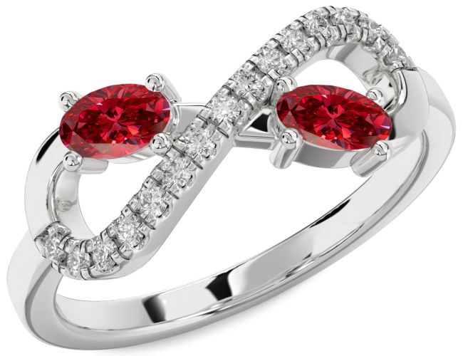 Diamond Ruby Platinum Infinity Oval Two Stone Birthstone Ring