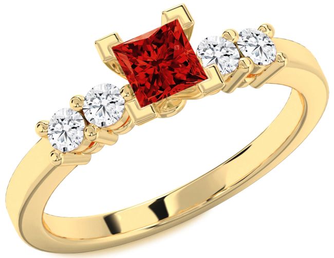 Diamond Ruby Gold Silver Princess Engagement Ring