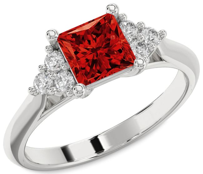 Diamond Ruby Platinum Princess Engagement Ring