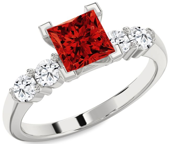 Diamond Ruby Platinum Princess Engagement Ring