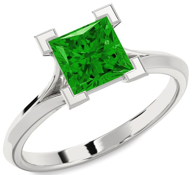Emerald Platinum Princess Solitaire Engagement Ring