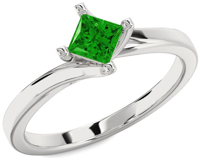 Emerald Platinum Princess Solitaire Engagement Ring