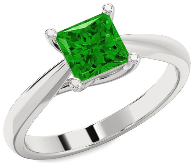 Emerald Platinum Princess Solitaire Engagement Ring