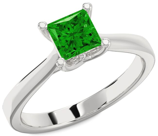 Emerald Platinum Princess Solitaire Engagement Ring