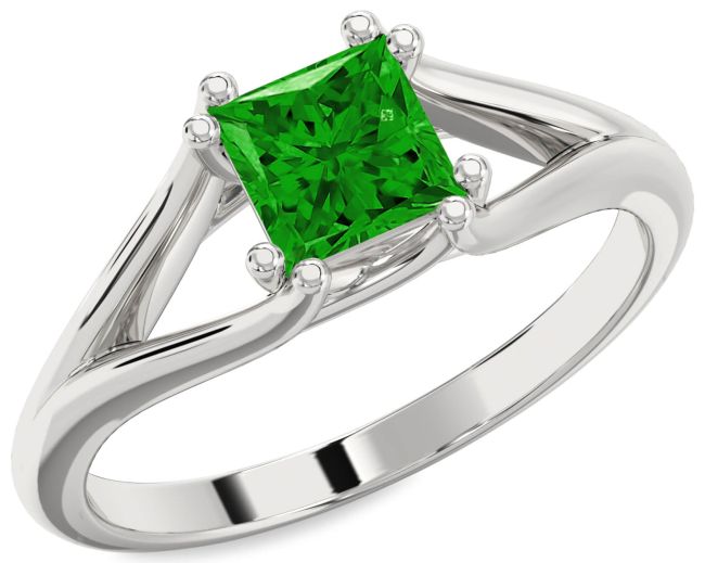 Emerald Silver Princess Solitaire Engagement Ring