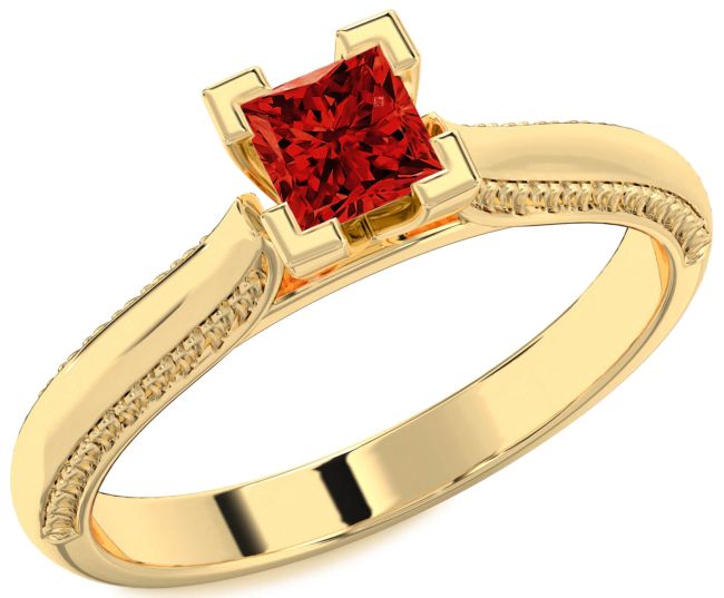 Ruby Gold Princess Solitaire Engagement Ring