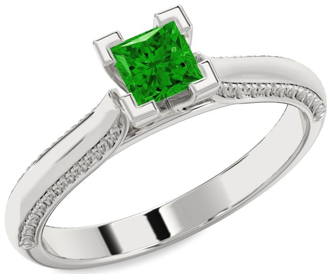 Emerald Platinum Princess Solitaire Engagement Ring