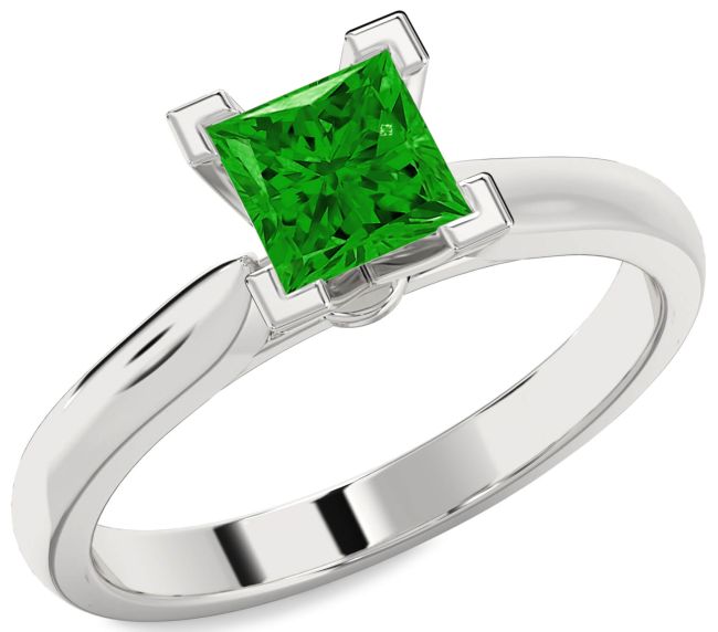 Emerald Platinum Princess Solitaire Engagement Ring