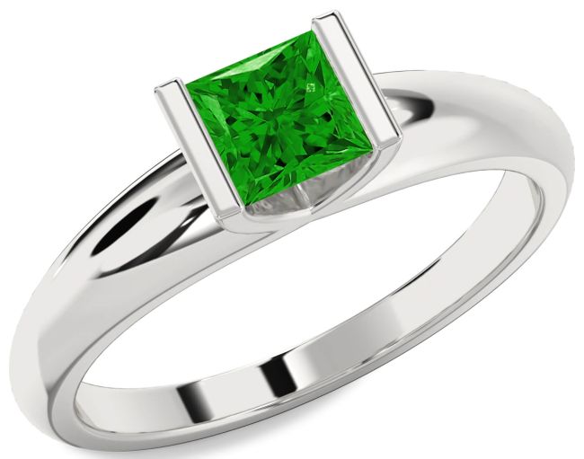 Emerald Platinum Princess Solitaire Engagement Ring