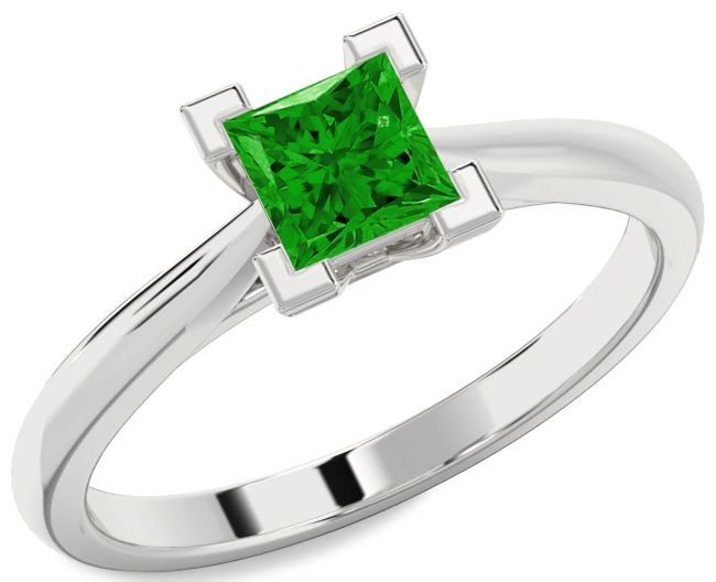 Emerald Platinum Princess Solitaire Engagement Ring