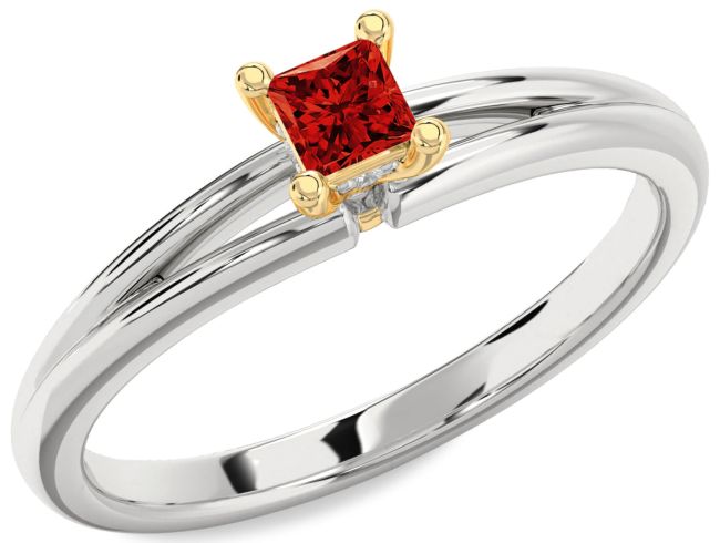 Diamond Ruby Platinum & Yellow Gold Princess Promise Ring