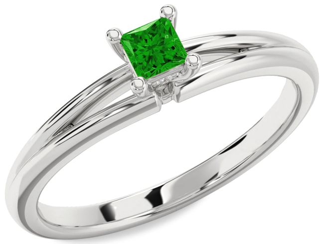 Diamond Emerald Silver Princess Promise Ring