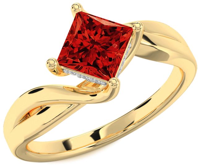 Diamond Ruby Gold Princess Solitaire Engagement Ring