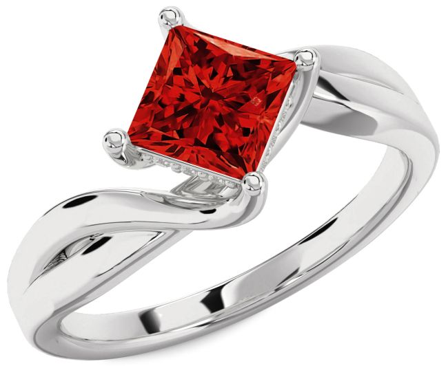 Diamond Ruby Platinum Princess Solitaire Engagement Ring